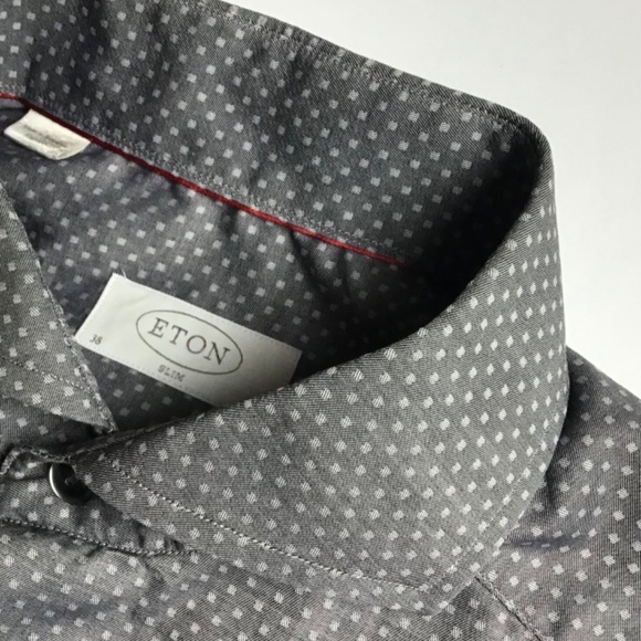 ETON slim gray dotted cotton shirt Sz M 15 -38 cm made in Europe - Picture 6 of 7